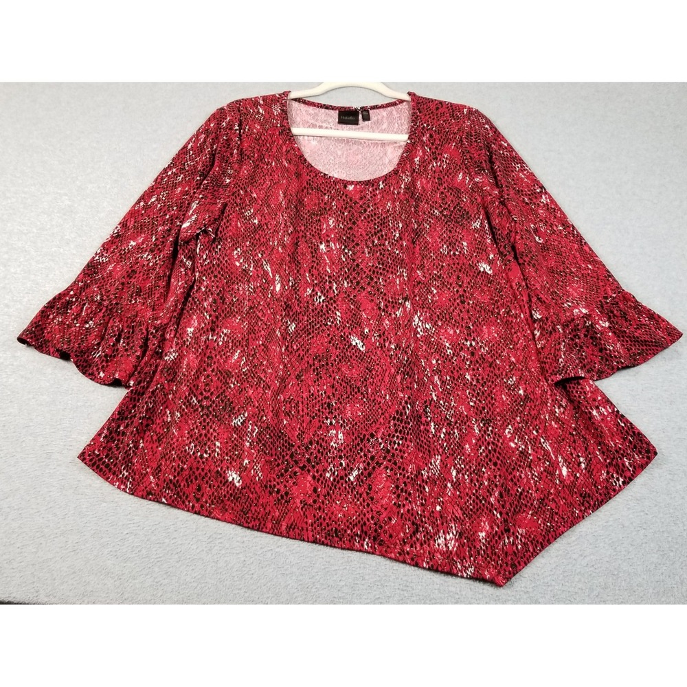 Rafaella Top Women's XL Red Black Snakeskin Animal Print Asymmetric Hem Texture